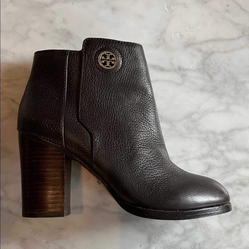 Brown Leather Ankle Boots Chunky Heel TORY BURCH 8.5